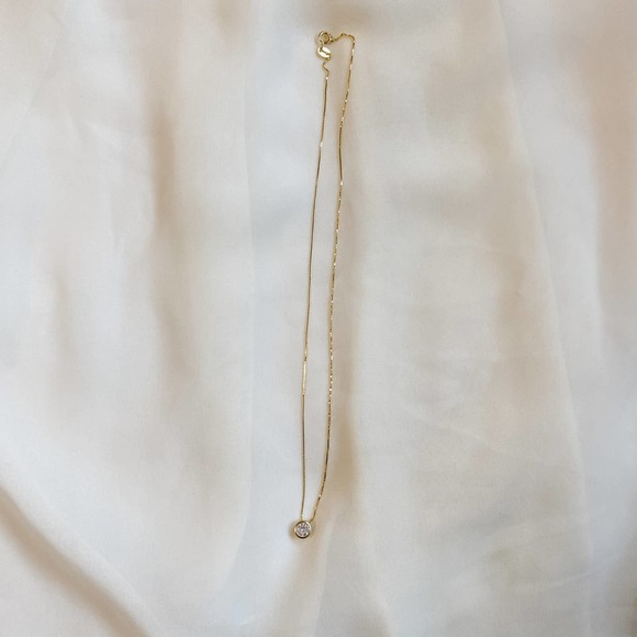 Single Bezel Sterling 925 Gold Dainty Necklace - Picture 11 of 12